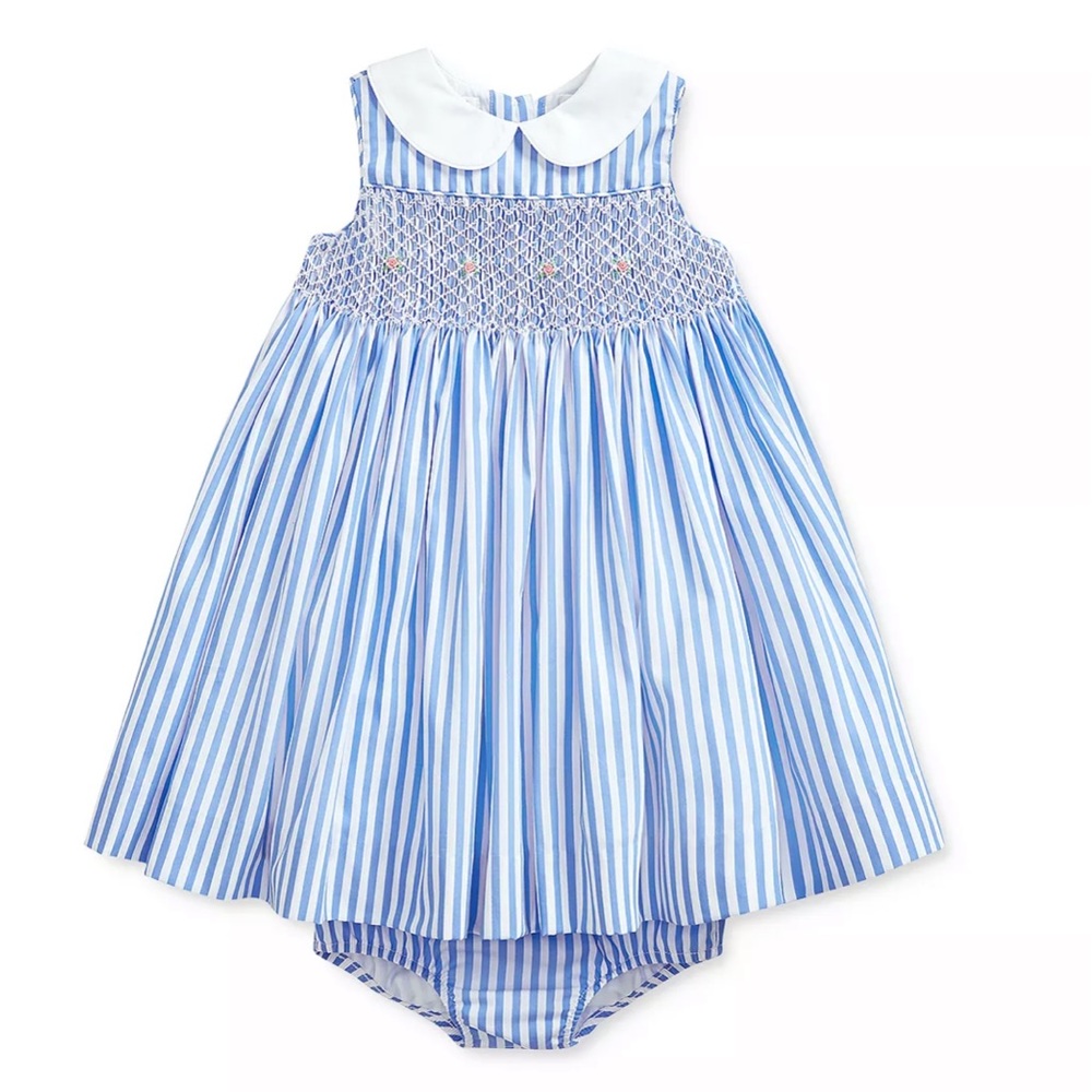 Ralph Lauren Poplin Smocked Stripe Dress
